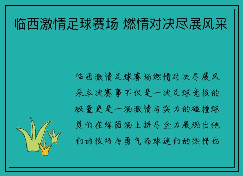 临西激情足球赛场 燃情对决尽展风采