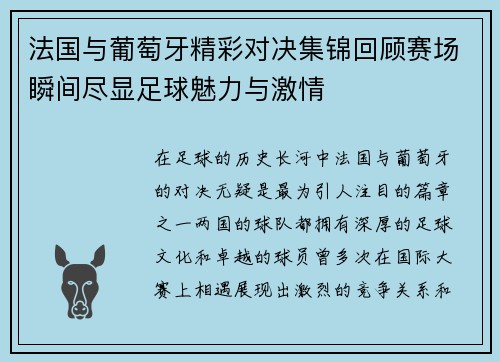 法国与葡萄牙精彩对决集锦回顾赛场瞬间尽显足球魅力与激情