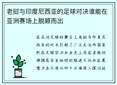 老挝与印度尼西亚的足球对决谁能在亚洲赛场上脱颖而出