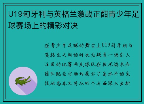 U19匈牙利与英格兰激战正酣青少年足球赛场上的精彩对决