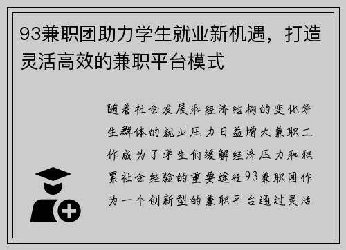 93兼职团助力学生就业新机遇，打造灵活高效的兼职平台模式